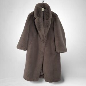 HM Fuzzy Faux Fur Long Coat Womens Large Party Gray Statement Oversized Jacket